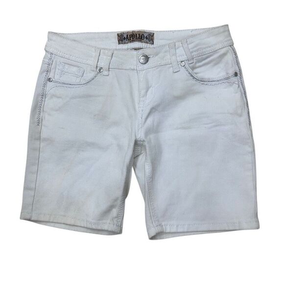 Apollo Jean Shorts Women's Size 10 White Mid-rise Flap Pockets Silver Stitching - Picture 3 of 10
